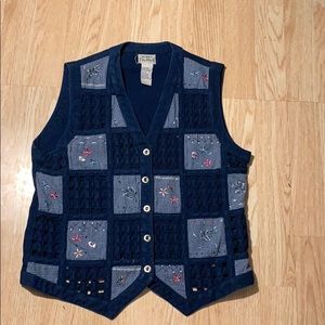 Vintage Koret City Blues Denim Weave Pattern Vest